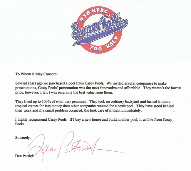 Letter from Dan Patrick